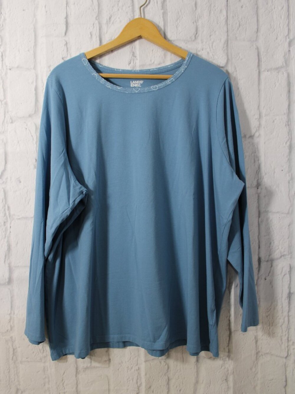 Lands' End 3X Blue Crewneck Longsleeve T-Shirt Basic Casual Spring Cotton Blend